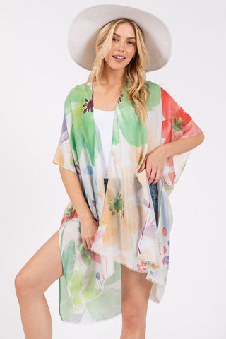 Watercolor Flower Print Kimono