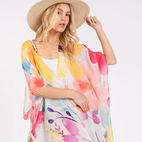 Watercolor Flower Print Kimono