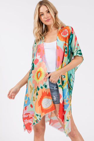 Multicolor Floral Print Kimono