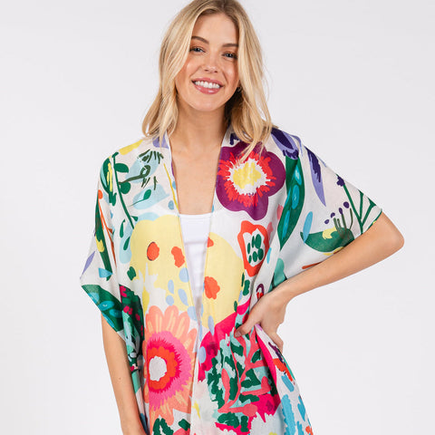 Multicolor Floral Print Kimono