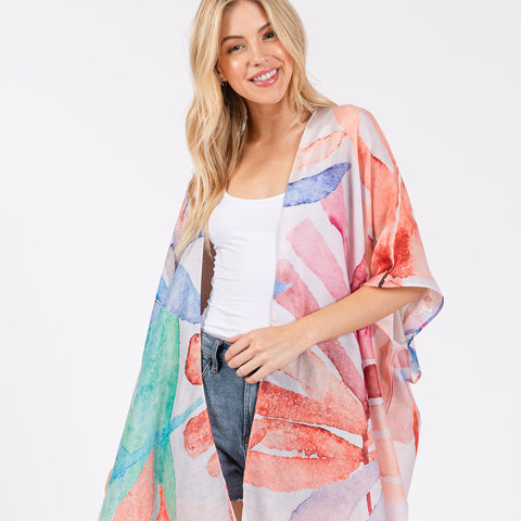 Watercolor Leaves Print Kimono