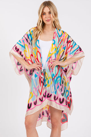 Multi Color Heart Pattern Print Kimono