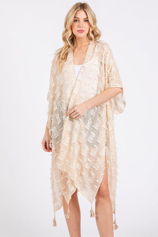 Distressed Pattern Tassel Kimono