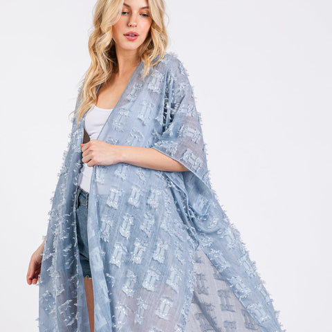 Distressed Pattern Tassel Kimono
