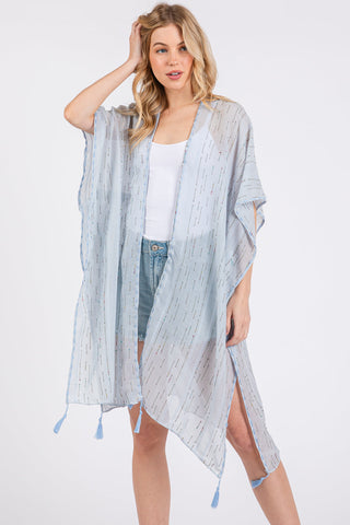 Colored Stitch Trim Tassel Kimono