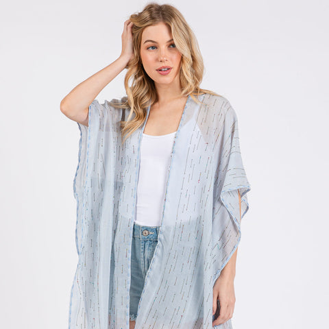 Colored Stitch Trim Tassel Kimono