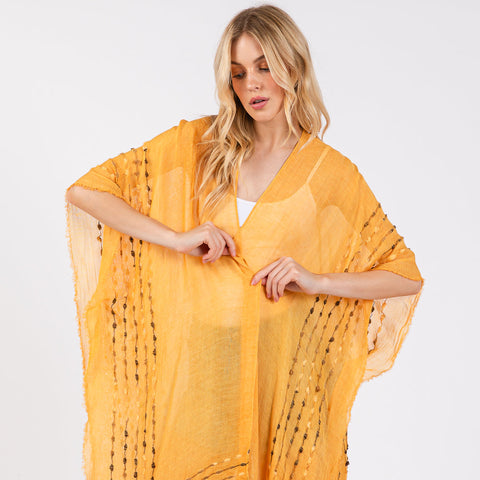 Sheer Colored Stitch Trim Kimono